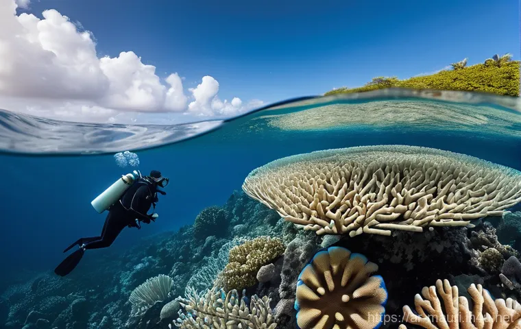 모리셔스 산호초 보호 - **Prompt:** A breathtaking underwater scene in the crystal-clear turquoise waters of Mauritius, show...