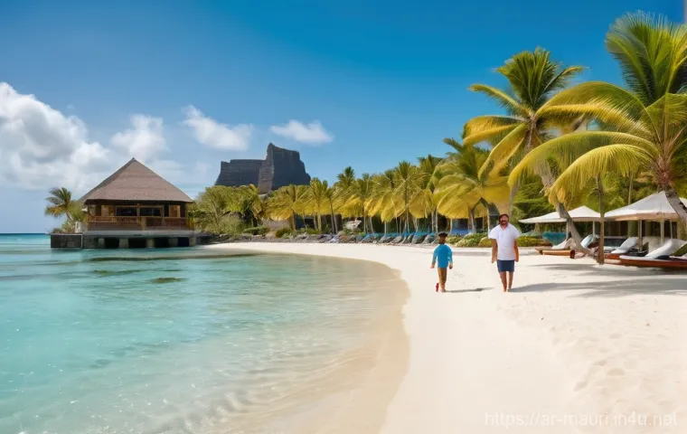 모리셔스 올인클루시브 리조트 - **Luxurious Private Villa Retreat for an Arab Family**
    A high-angle, wide shot of an expansive, ...